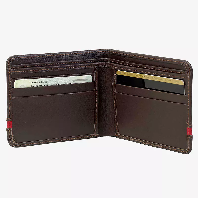 Brown with Red stripe Bifold Wallet