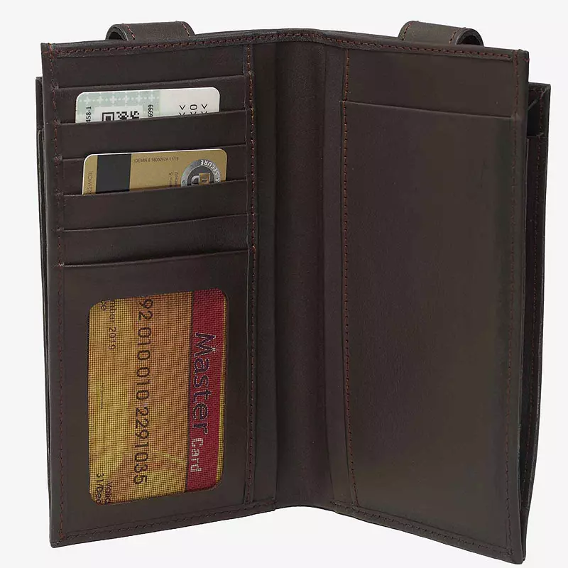 Long Leather Wallet with Front Pockets